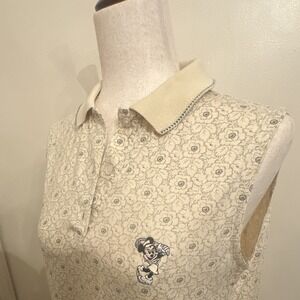 Vintage Tail Minnie Mouse  Golf Polo Sleeveless Shirt Disney Floral Beige/Blue